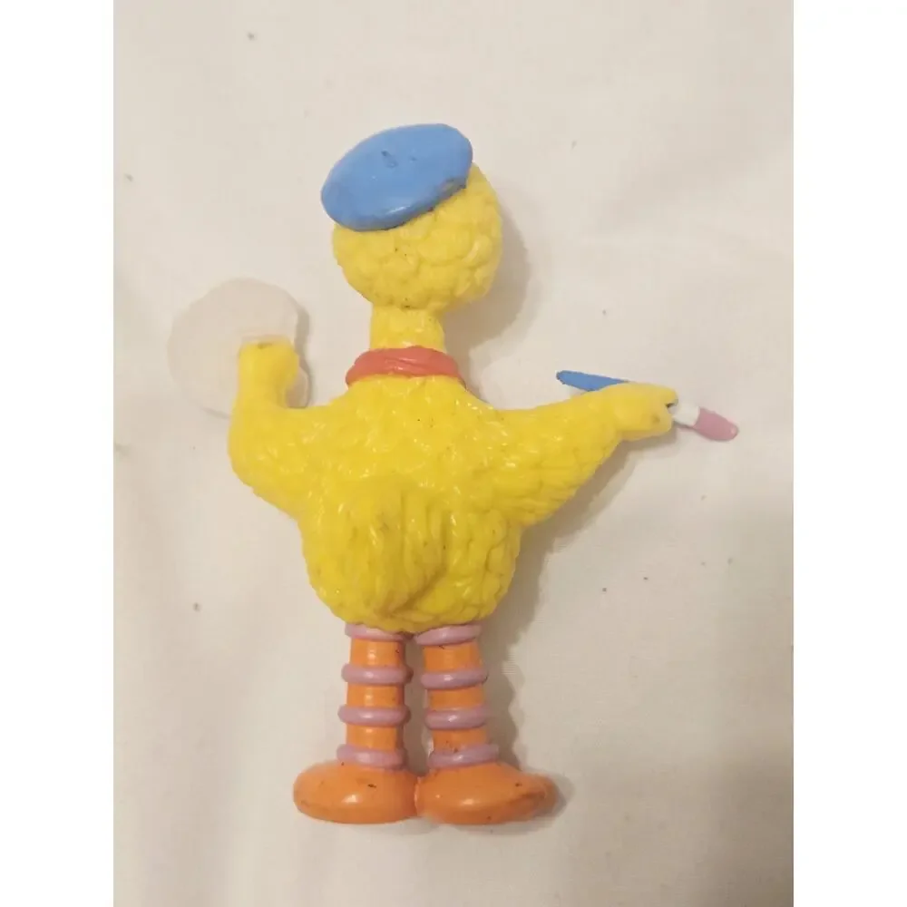 Vtg Sesame Street Big Bird Painter Artist Figure 1980s Cake Topper Festive